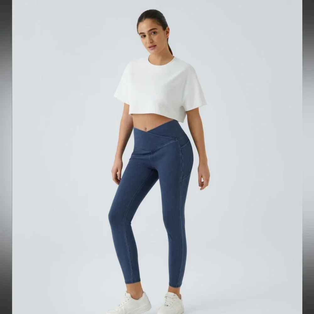 NWT! Halara Womens Flex Crossover Denim Leggings S 7/8 Length High Waist Blue - Picture 6 of 10
